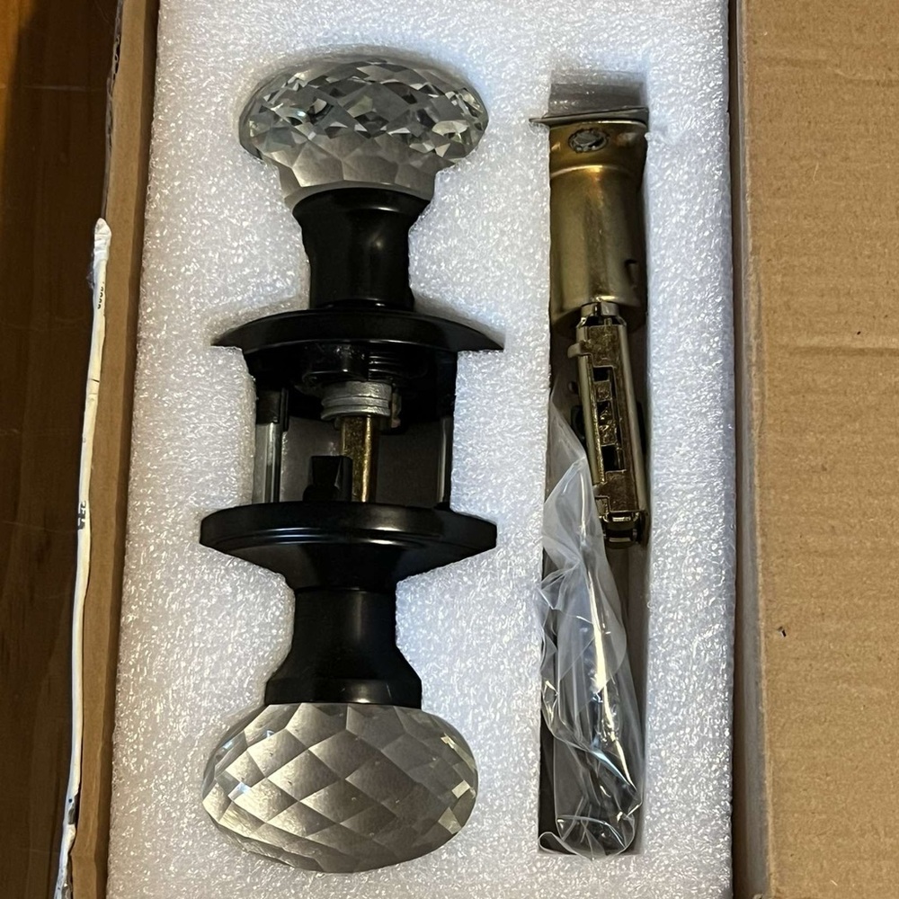 Crystal Door Knob Set with Black and Silver Accents